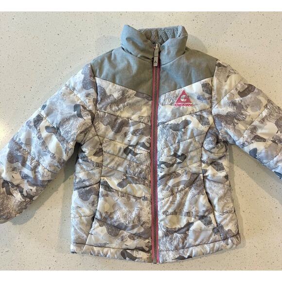 Girls Puffer Coat Gray White Pink Jacket Gerry‎ Size XS (5-6) - Picture 1 of 13